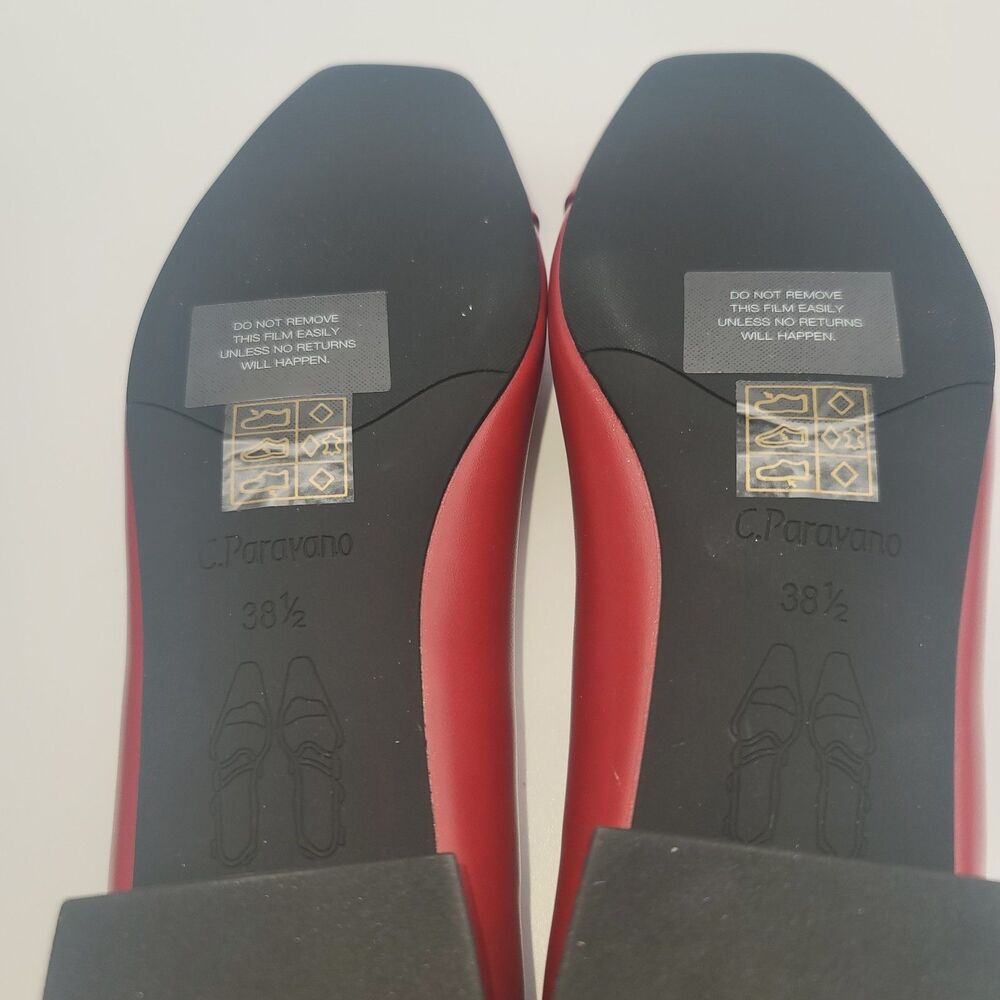 C.Paravano Flats Women Shoes US 8 EUR 38.5 Red Square Toe Metal Buckles Ballet - Picture 5 of 13